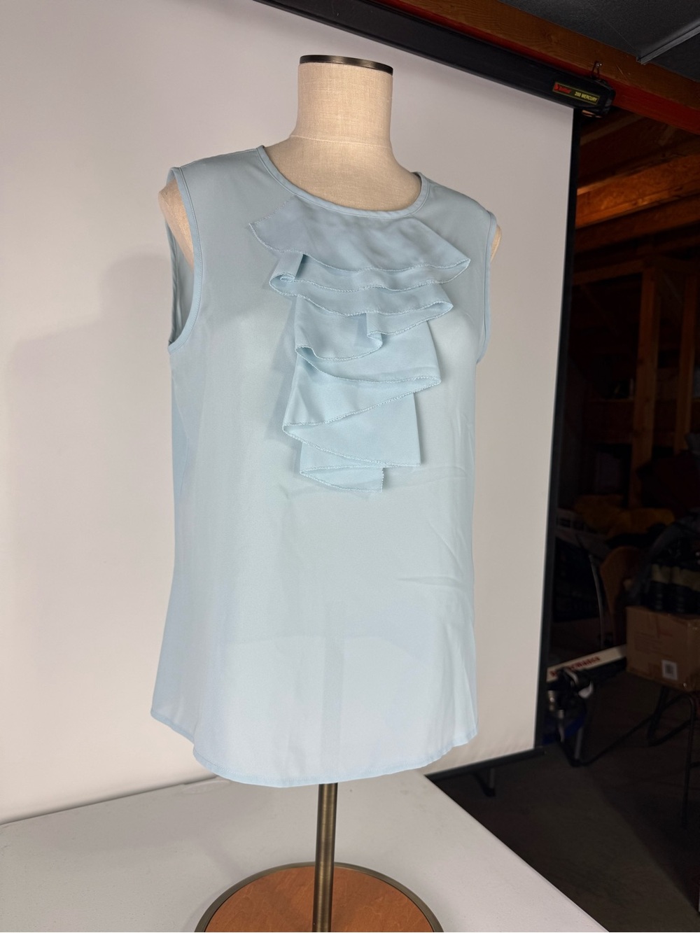 Karl Lagerfeld Light Blue Ruffle Front Sleeveless Camisole